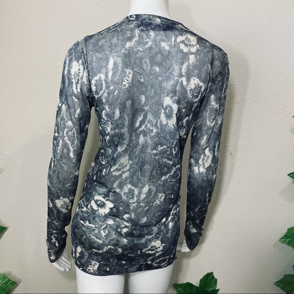 Vera Wang Floral Gray Blue Cardigan Blouse - Picture 12 of 14